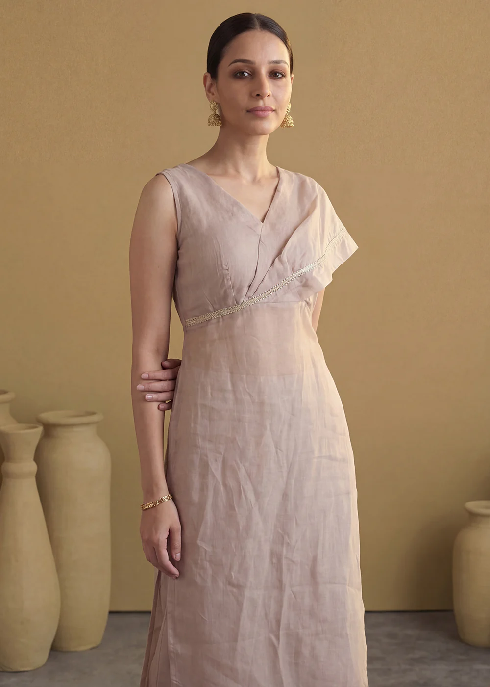 Lavender Silk Designer Indo Western Style Dress - Image 2