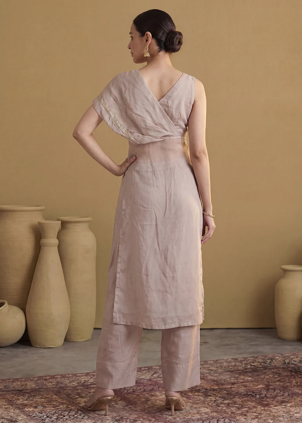 Lavender Silk Designer Indo Western Style Dress - Image 3
