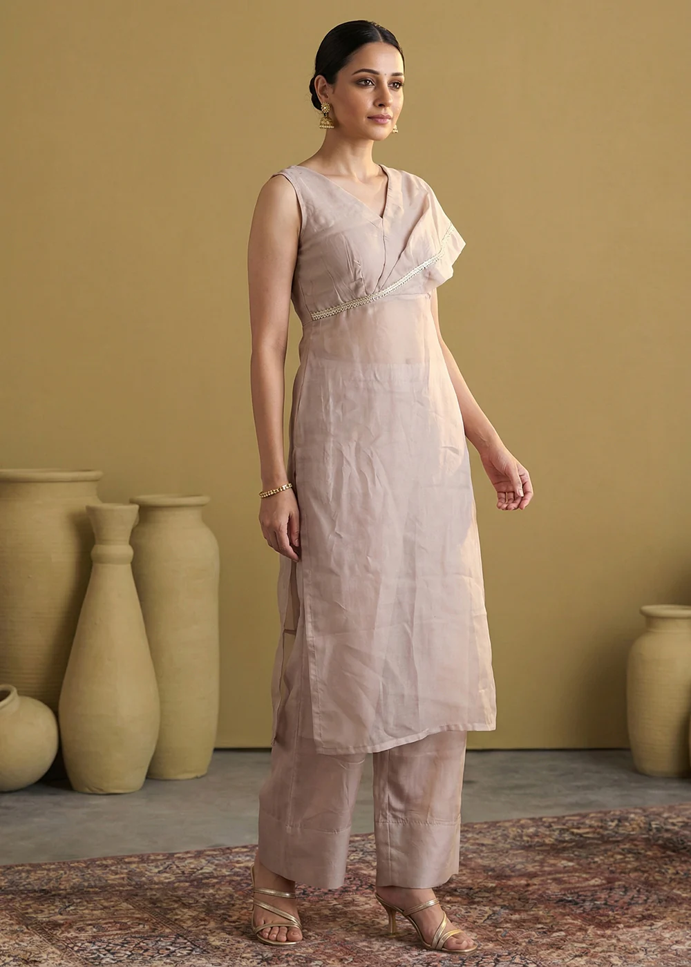 Lavender Silk Designer Indo Western Style Dress - Image 4