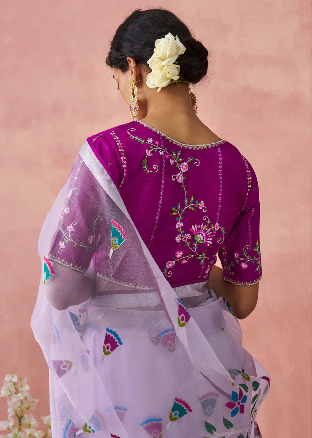 Lavender Soft Brasso Organza Printed Festive Classic Saree - Image 3