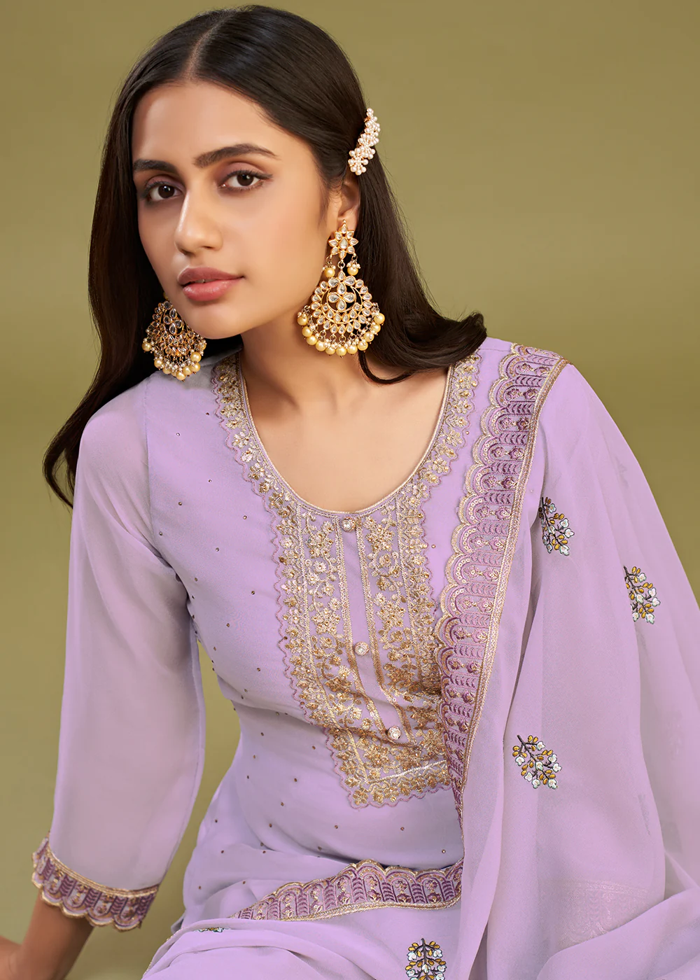 Lavender Swarovski Work & Embroidered Eid Wear Salwar Suit - Image 2