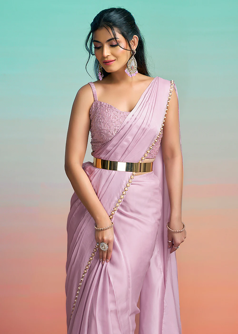 Lavender Wedding Party Ready to Wear Saree - Image 6