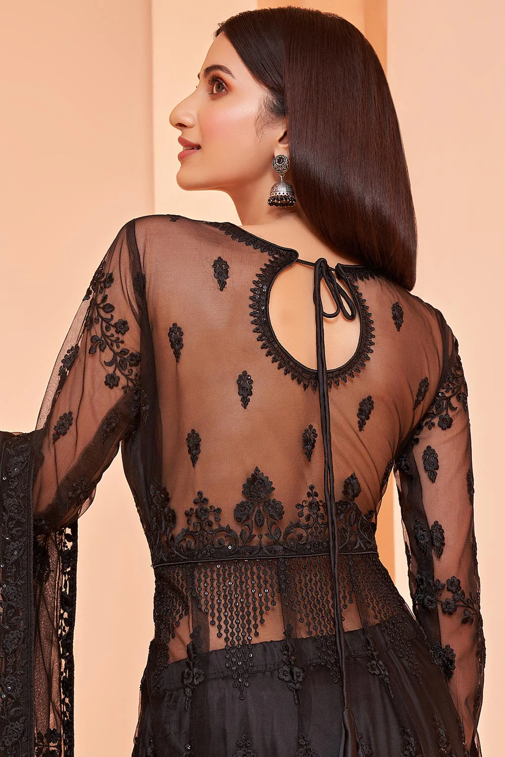 Lehenga/Pant Style Black Sequins Work Anarkali Suit - Image 4