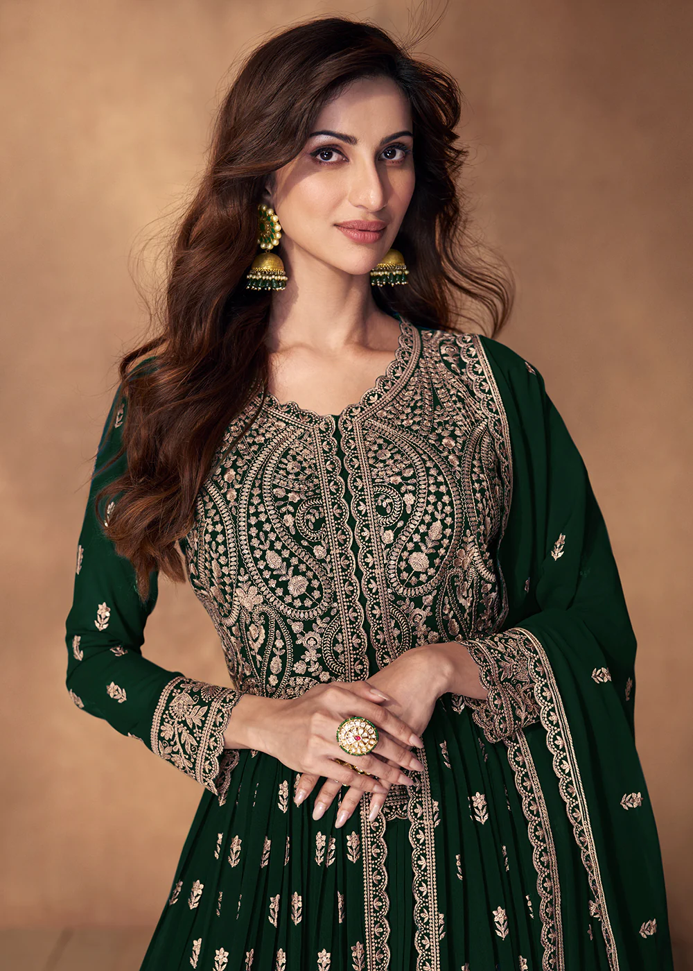 Lehenga Style Dark Green Wedding Wear Anarkali Suit - Image 2