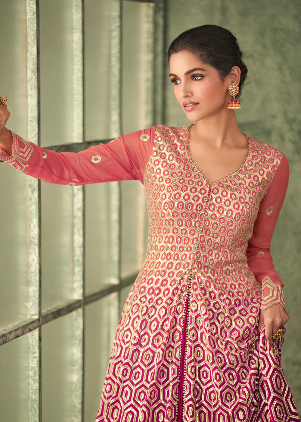 Lehenga Style Ombre Pink & Magenta Kurti Style Anarkali - Image 2