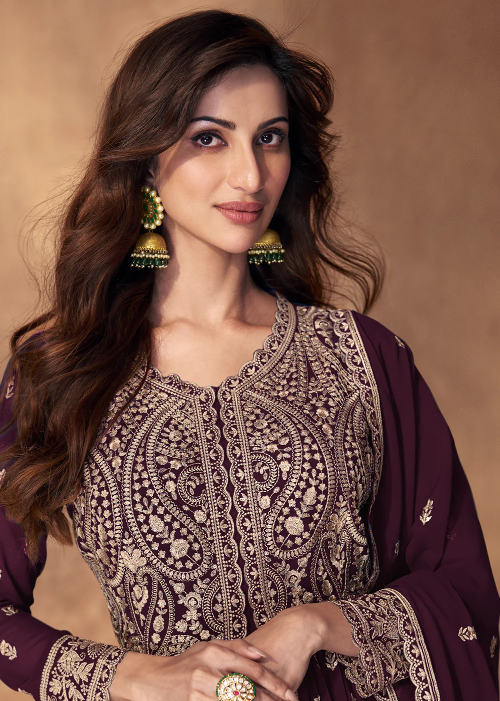 Lehenga Style Plum Purple Wedding Wear Anarkali Suit - Image 2