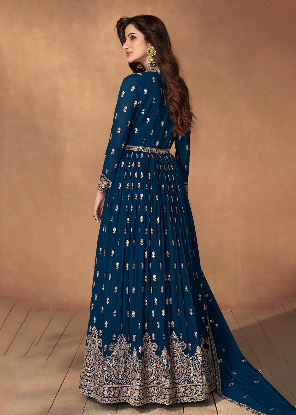 Lehenga Style Prussian Blue Wedding Wear Anarkali Suit - Image 3