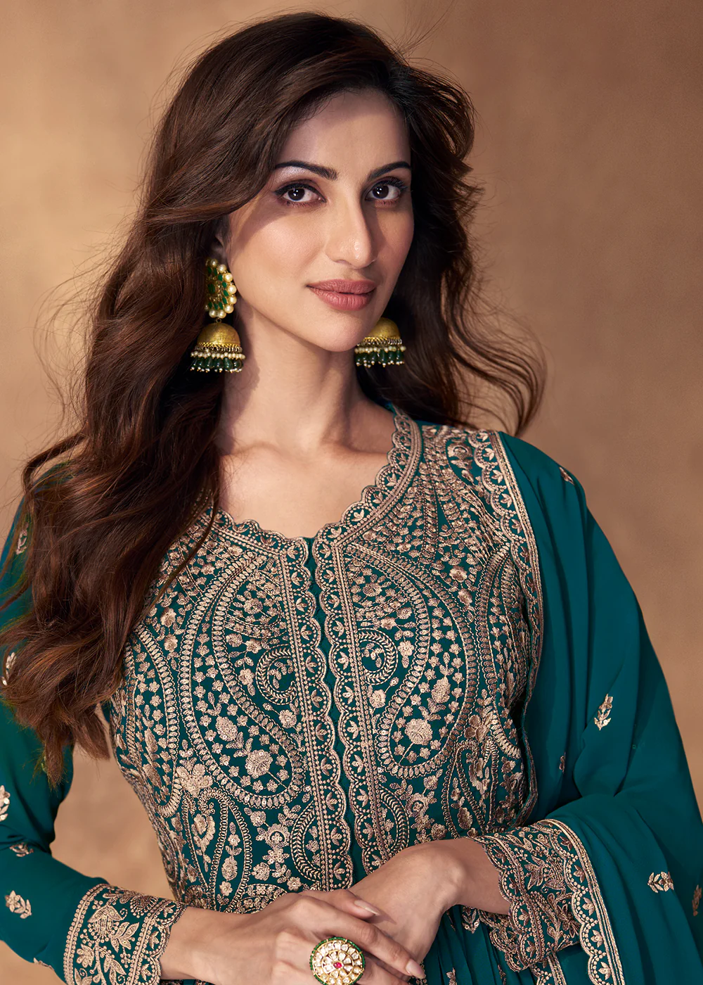 Lehenga Style Turquoise Wedding Wear Anarkali Suit - Image 2
