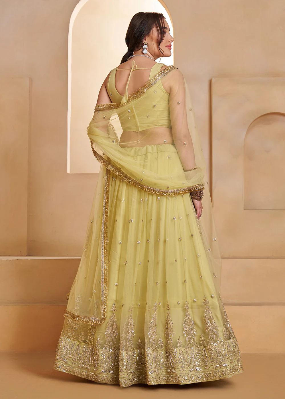 Lemon Yellow Beats Embroidery Designer Lehenga Choli - Image 3