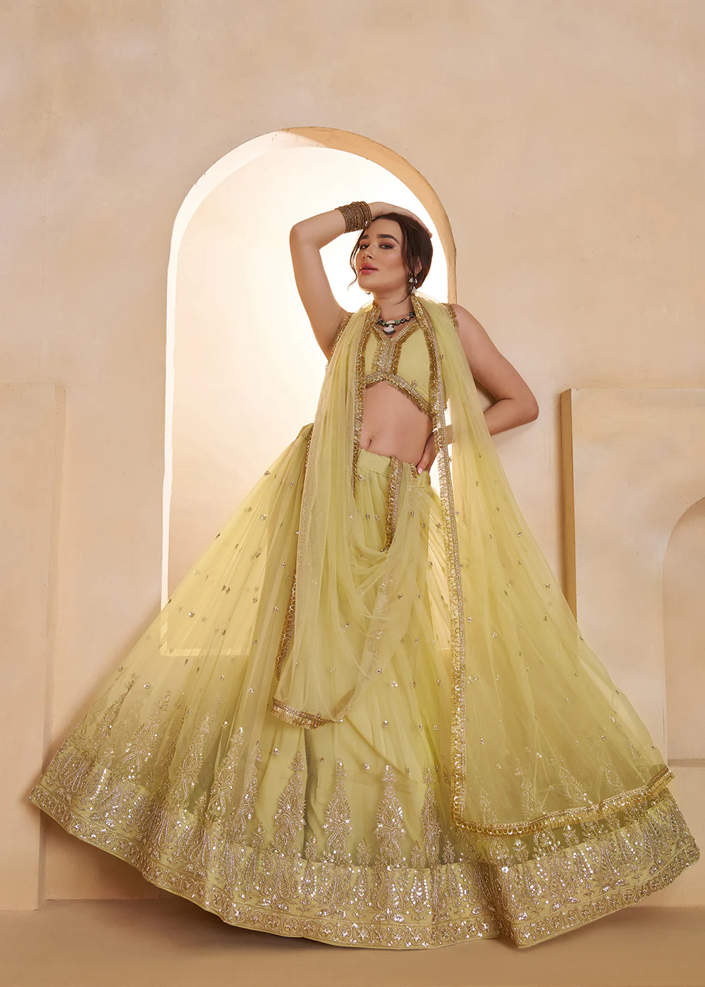 Lemon Yellow Beats Embroidery Designer Lehenga Choli - Image 4