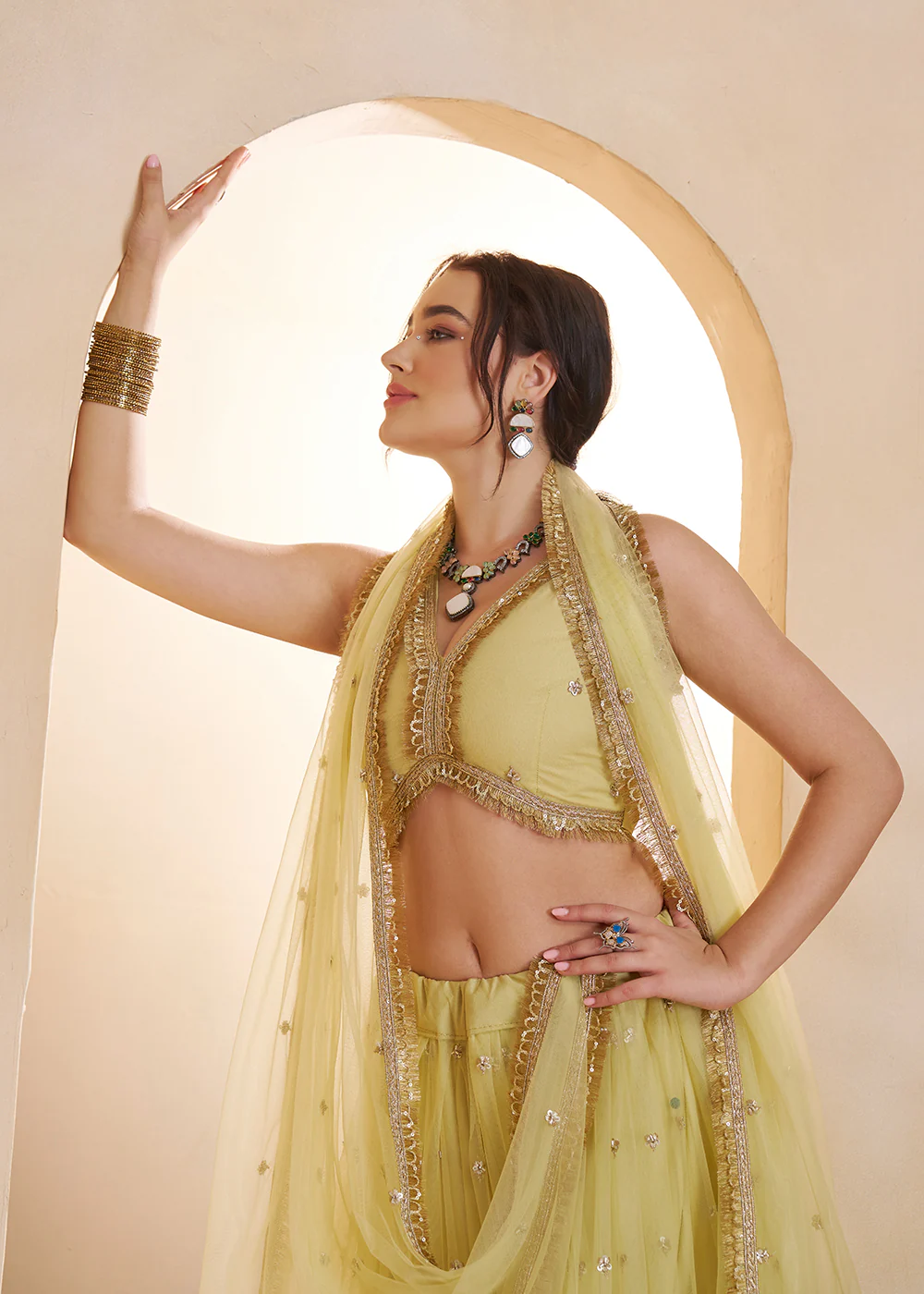 Lemon Yellow Beats Embroidery Designer Lehenga Choli - Image 6
