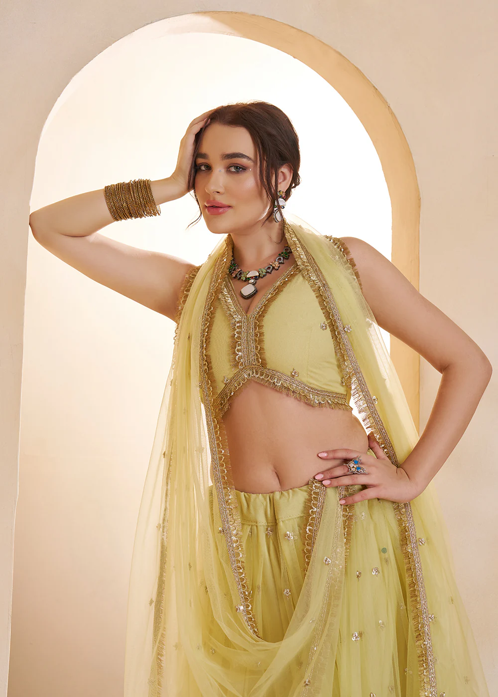 Lemon Yellow Beats Embroidery Designer Lehenga Choli - Image 7