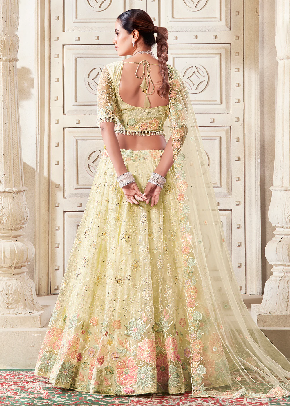 Lemon Yellow Wedding Style Designer Lehenga Choli - Image 3