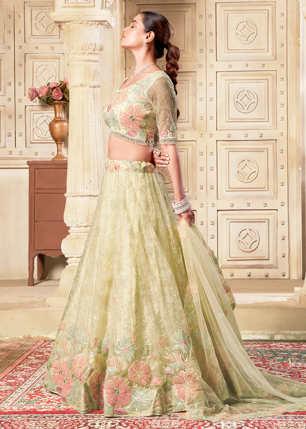 Lemon Yellow Wedding Style Designer Lehenga Choli - Image 4