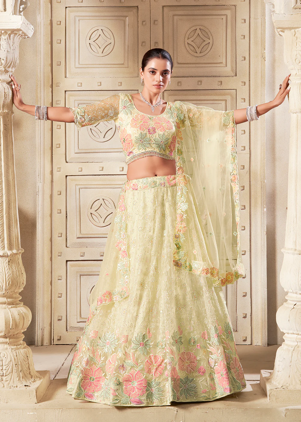 Lemon Yellow Wedding Style Designer Lehenga Choli - Image 5