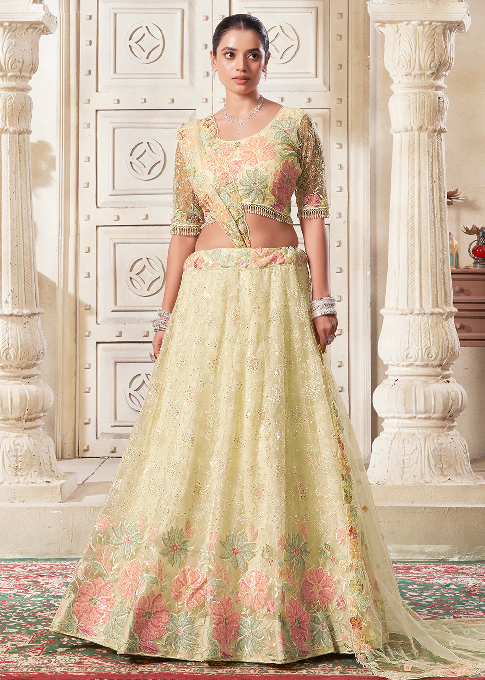 Lemon Yellow Wedding Style Designer Lehenga Choli - Image 6