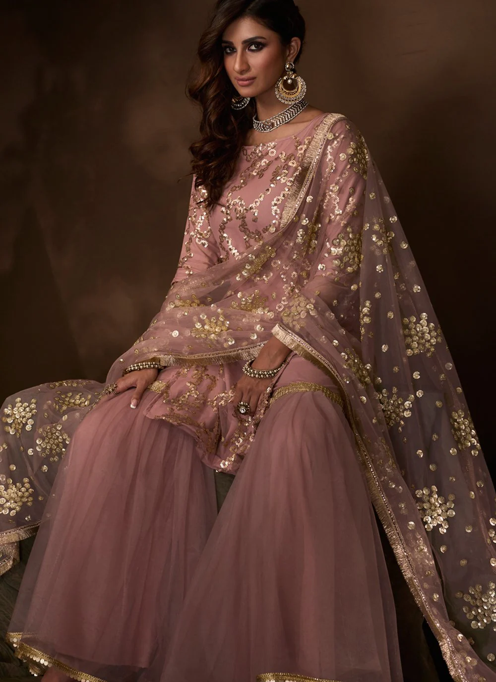 Lavender Color Designer Net Palazzo Suit - Image 2