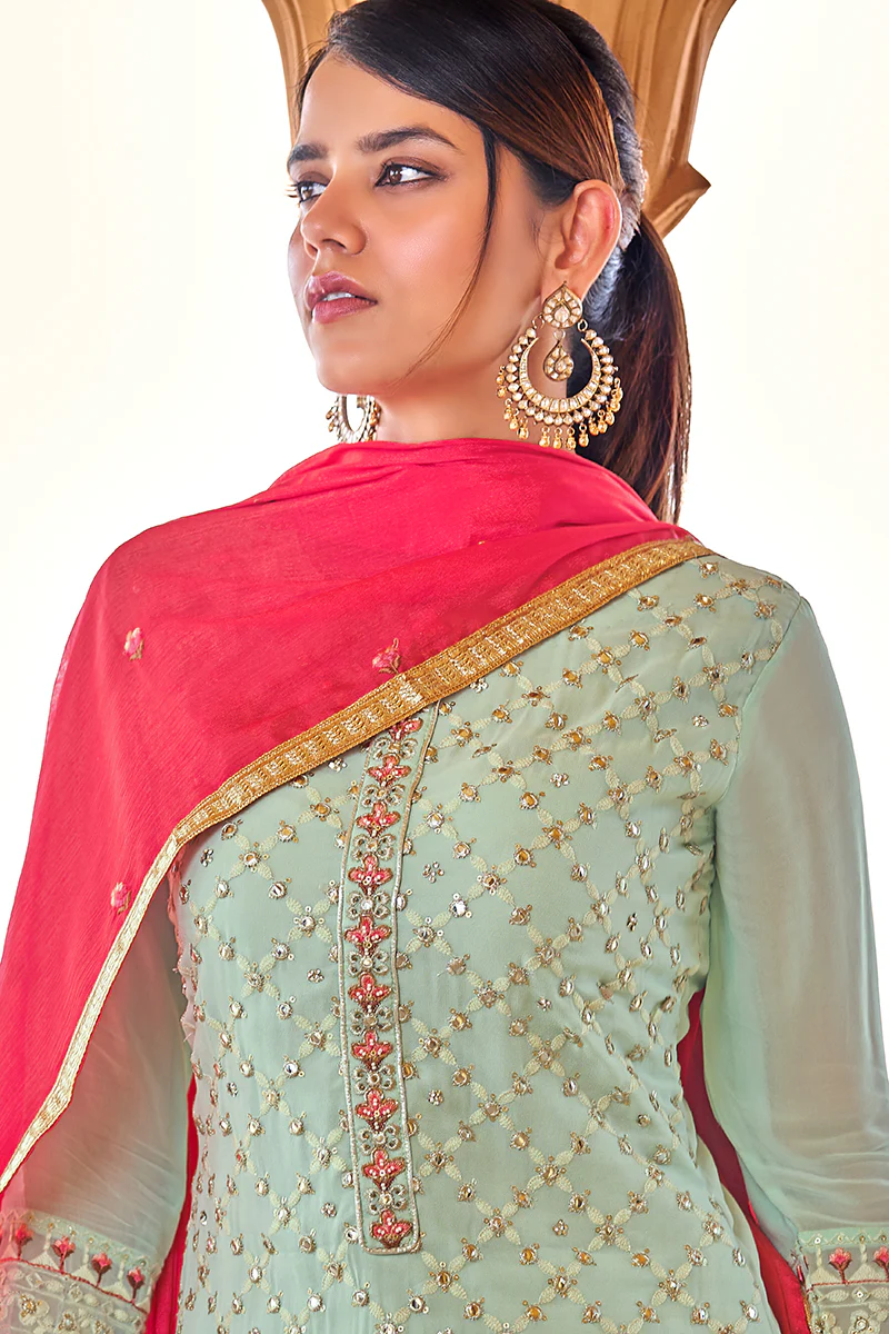 Light Blue Georgette Viscose Embroidered Salwar Suit - Image 2