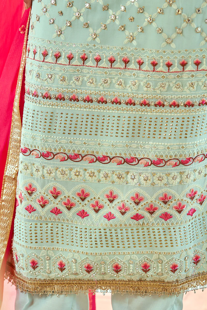 Light Blue Georgette Viscose Embroidered Salwar Suit - Image 4