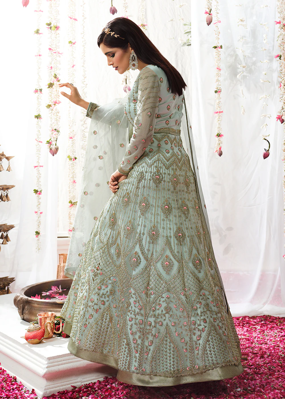 Light Blue Wedding Festive Floor Length Anarkali Suit - Image 4
