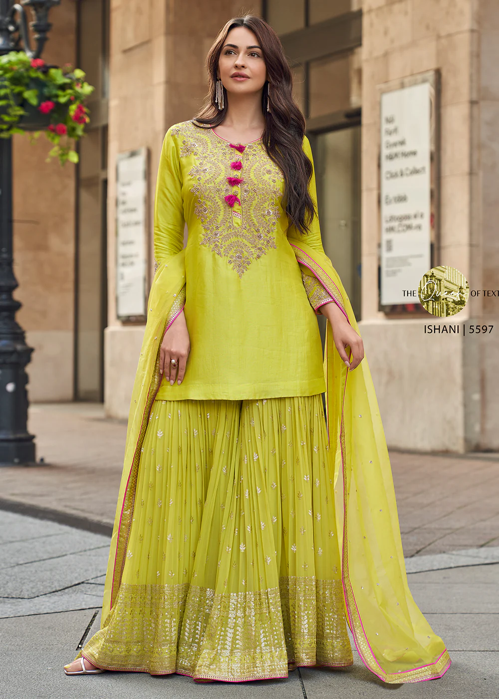 Light Green Embroidered Festive Gharara Style Suit