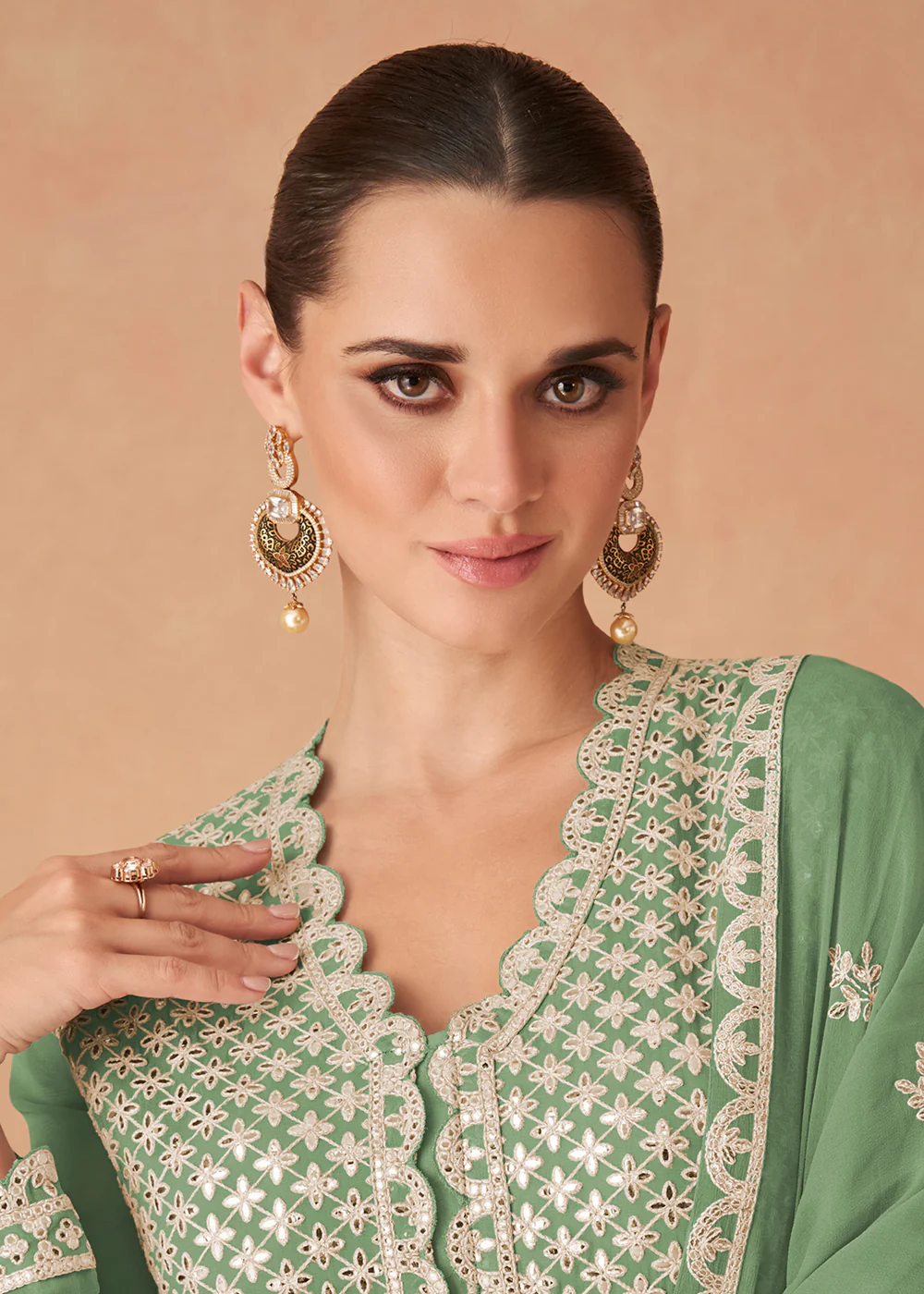 Light Green Georgette Skirt Style Anarkali Gown - Image 2