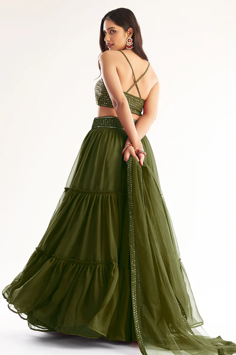 Light Green Ruffle Style Georgette Festive Lehenga Choli - Image 3