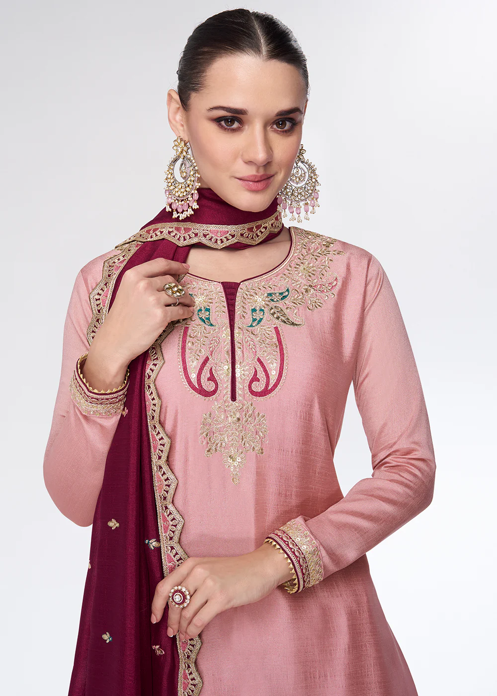 Peach Embroidred Wedding Lehenga Kurti Set - Image 2