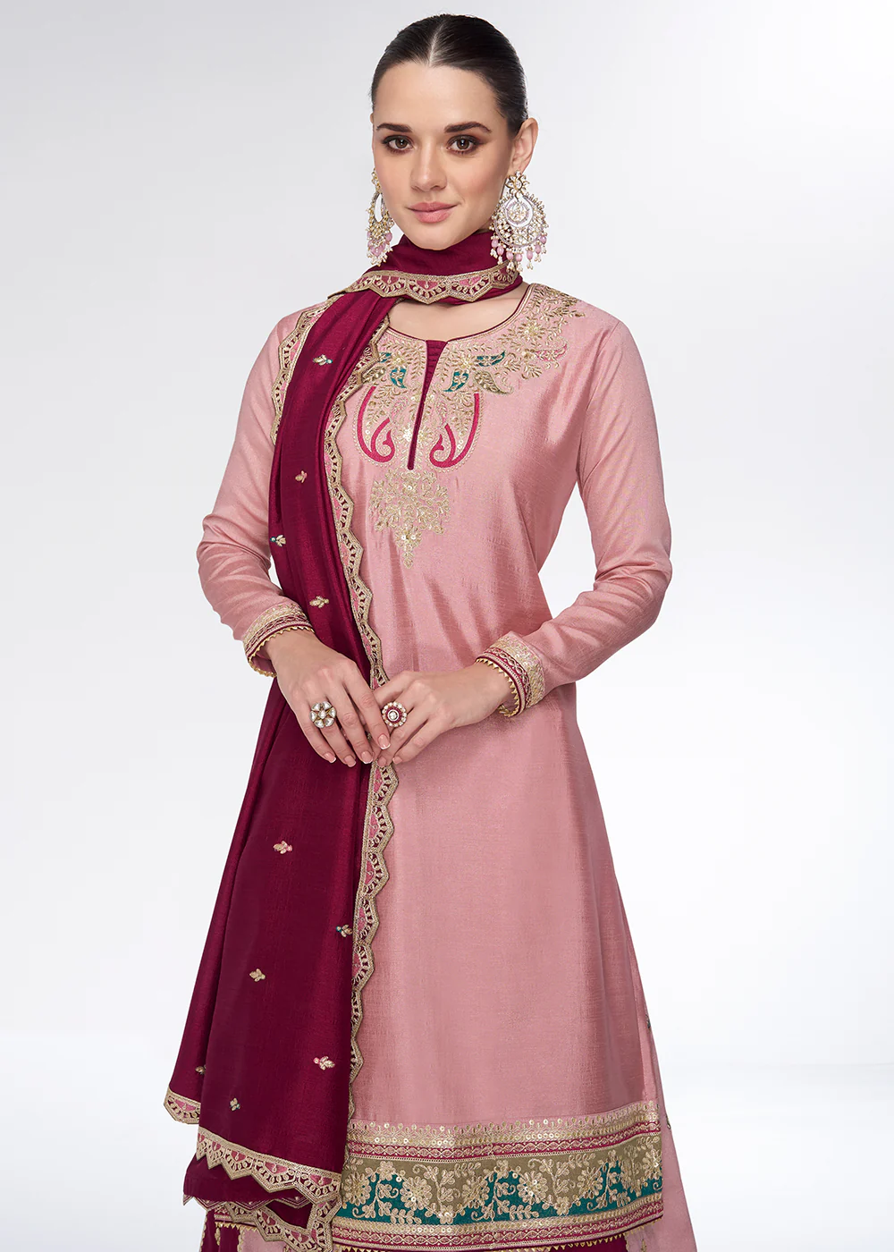 Peach Embroidred Wedding Lehenga Kurti Set - Image 4