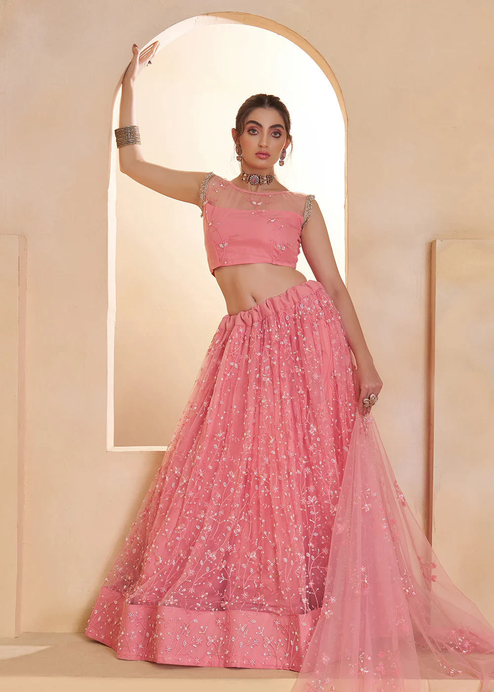 Light Pink Beats Embroidery Designer Lehenga Choli