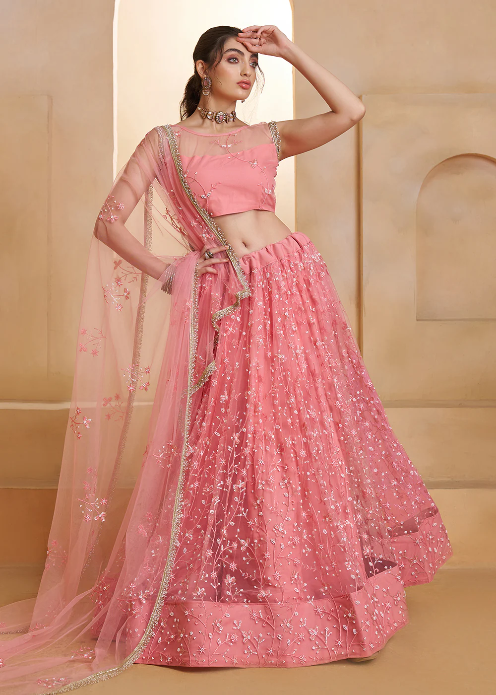 Light Pink Beats Embroidery Designer Lehenga Choli - Image 5