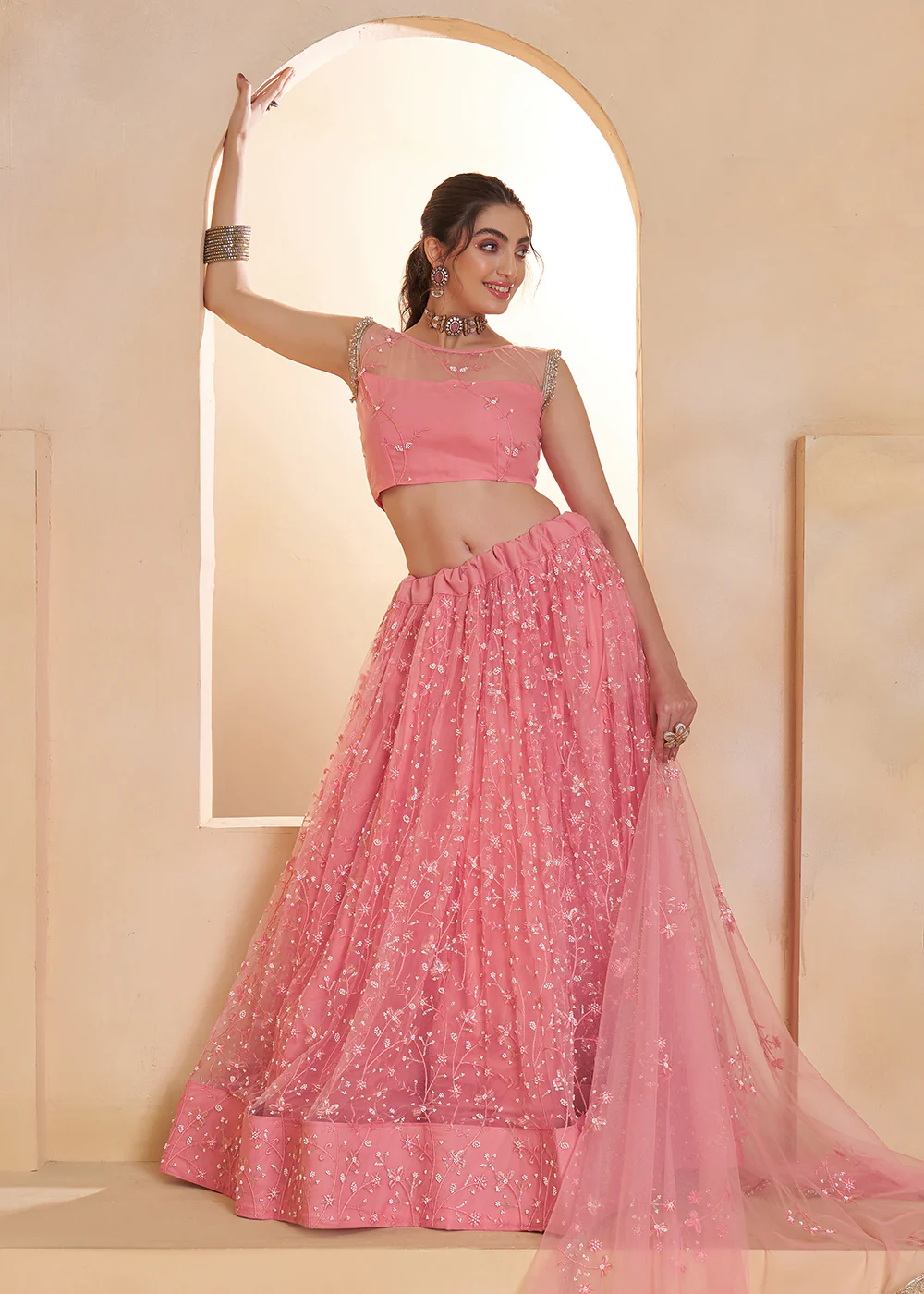 Light Pink Beats Embroidery Designer Lehenga Choli - Image 7