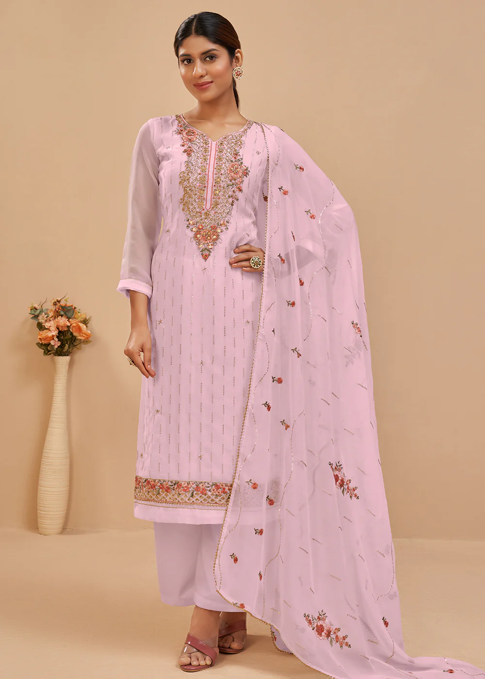 Light Pink Beautifully Embroidered Elegant Salwar Kameez