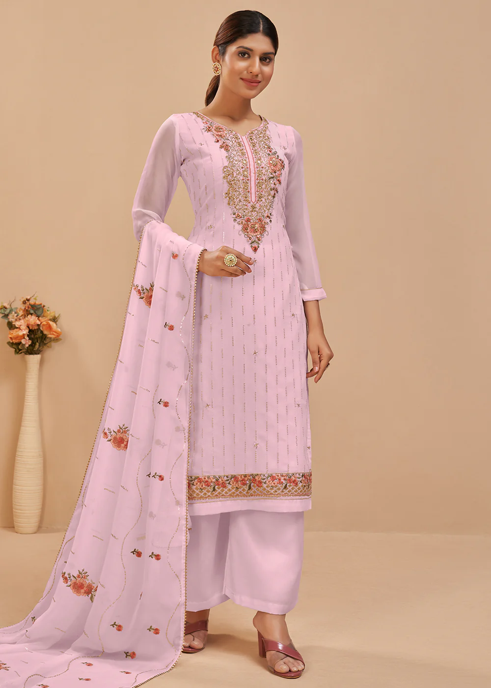 Light Pink Beautifully Embroidered Elegant Salwar Kameez - Image 3