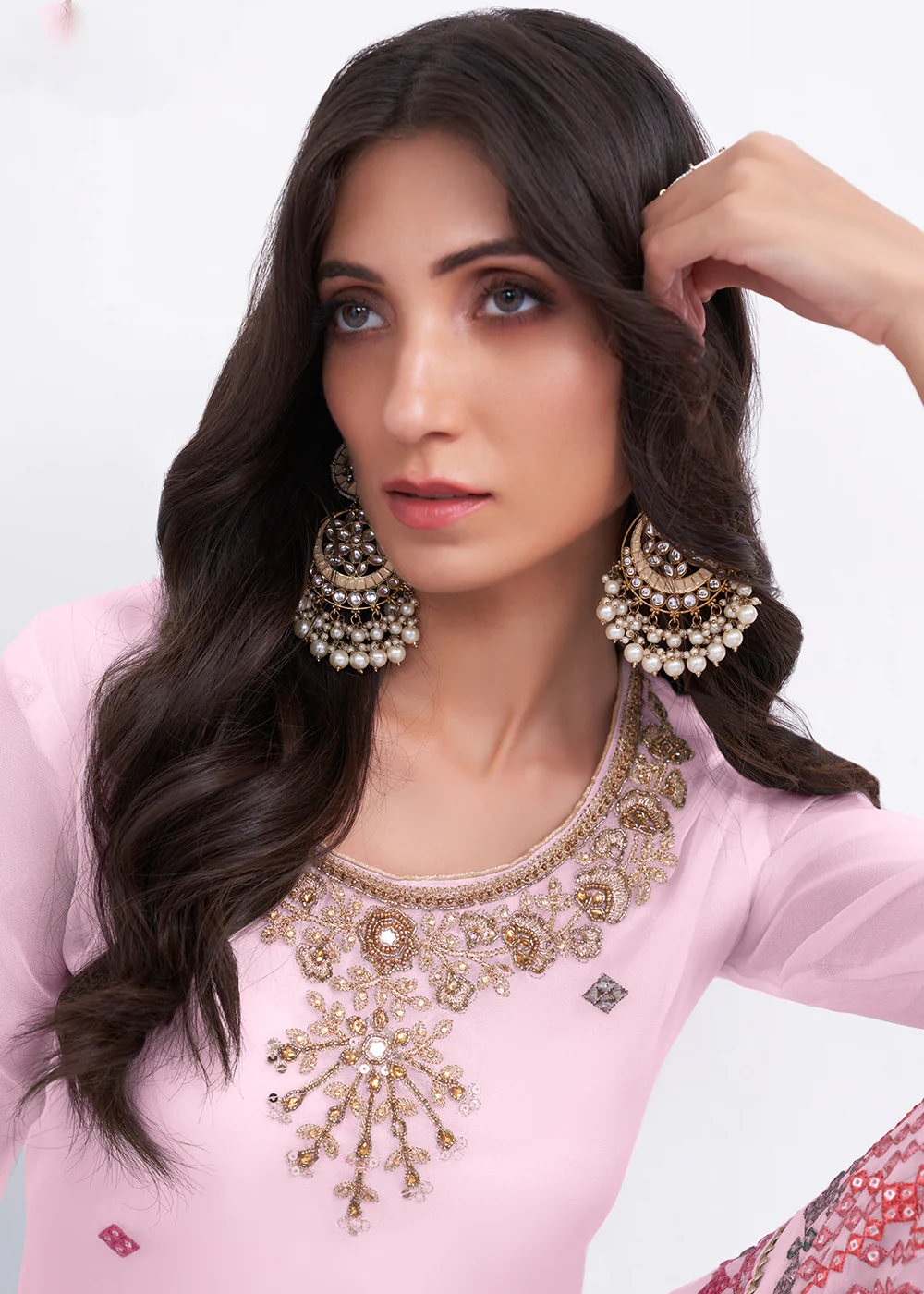 Light Pink Sequins & Multi Thread Work Designer Sharara Suit - Image 2