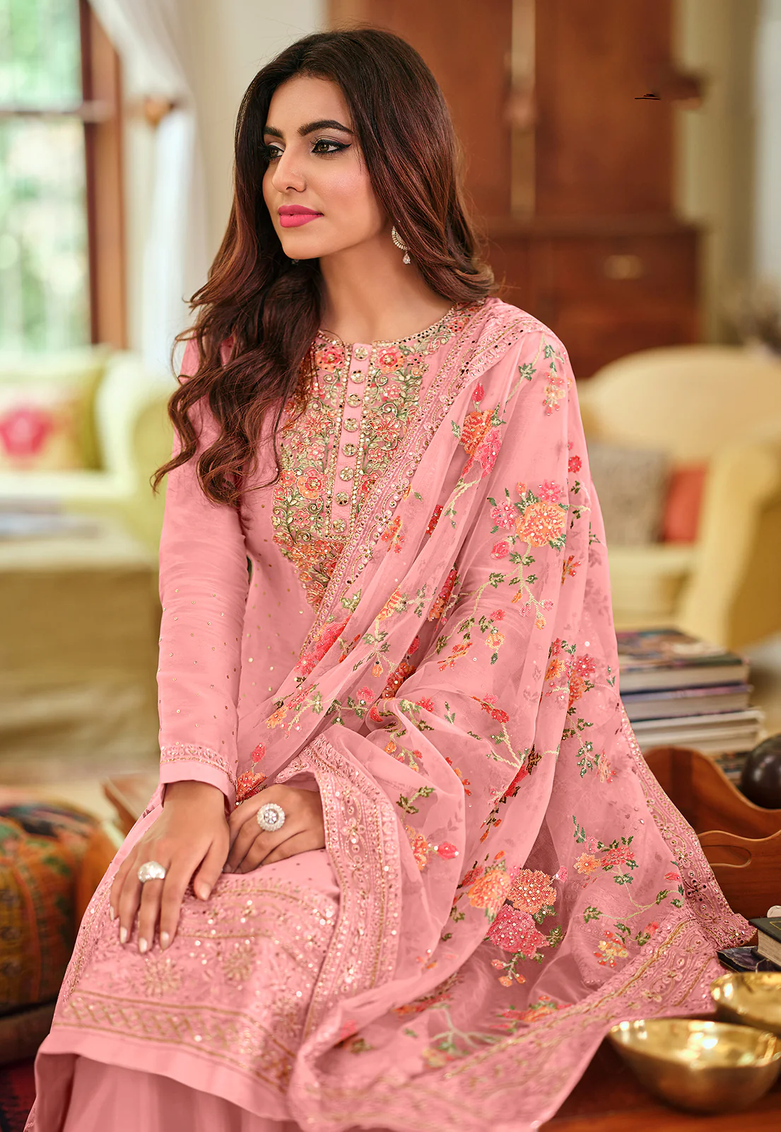 Light Pink Viscose Silk Designer Pakistani Salwar Suit - Image 2