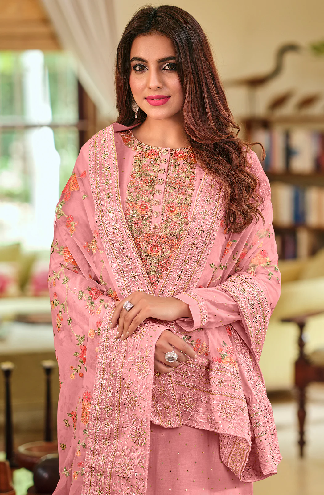 Light Pink Viscose Silk Designer Pakistani Salwar Suit - Image 3