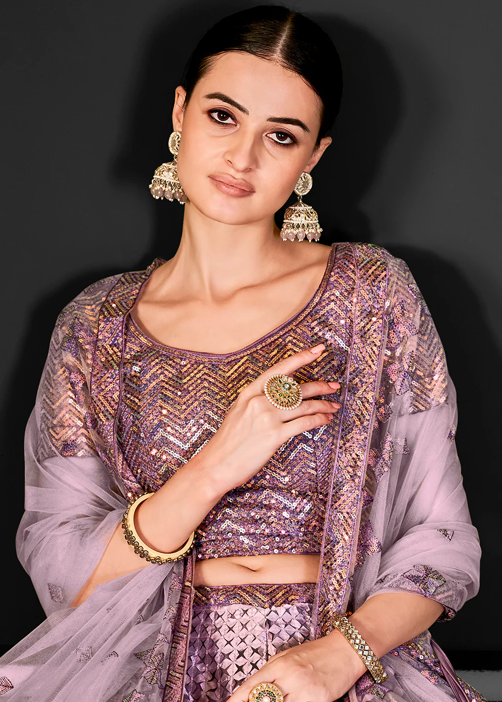 Light Purple Net Embroidered Bridal Party Lehenga Choli - Image 2