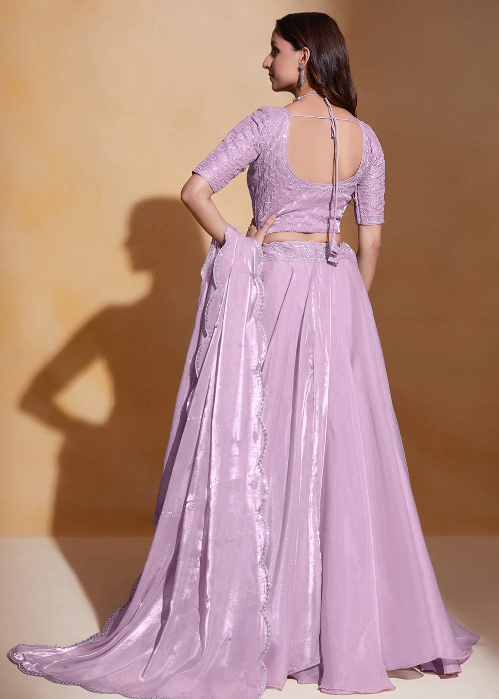 Light Purple Organza Silk A Line Festive Party Lehenga Choli - Image 3
