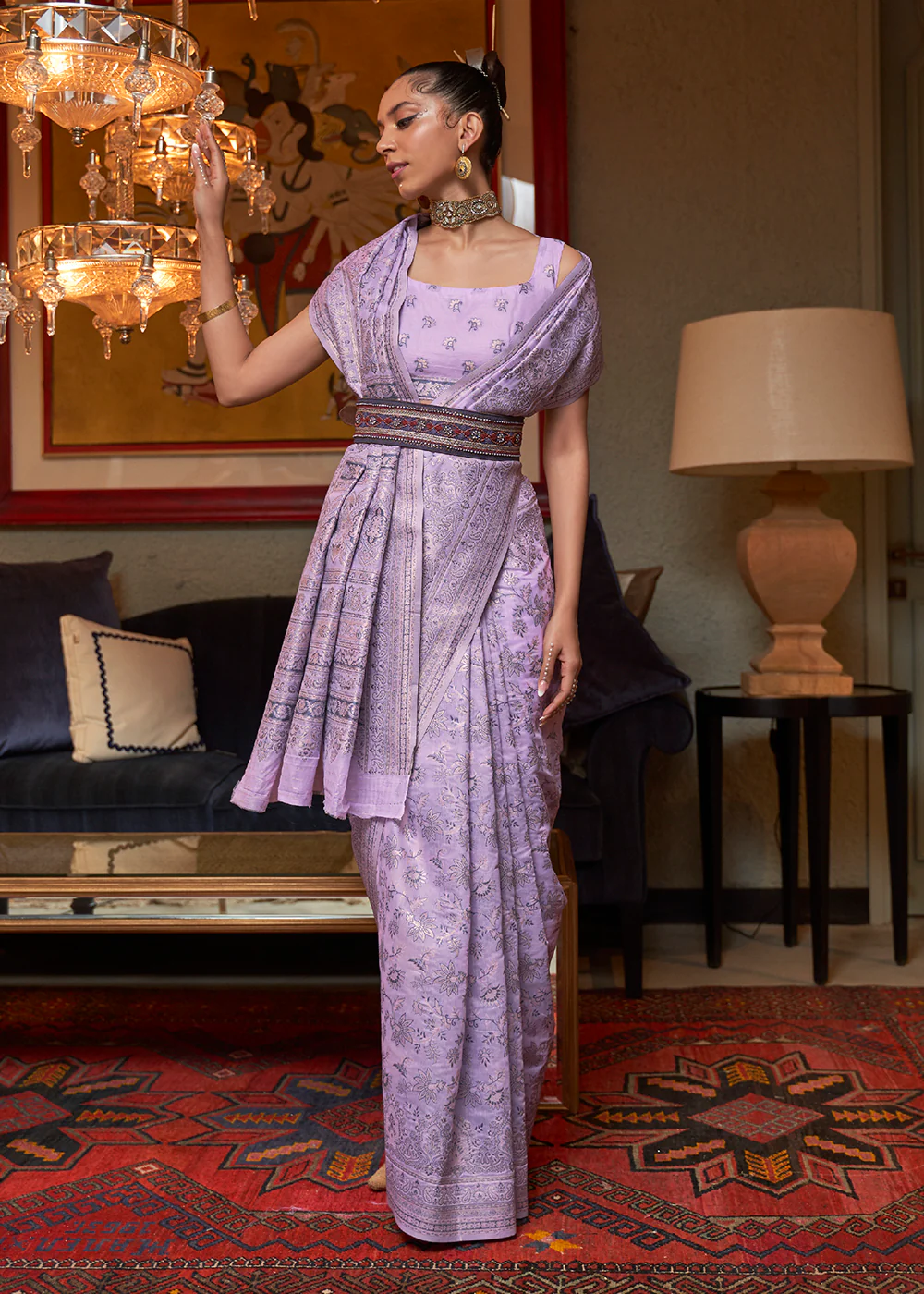 Light Purple Woven Kashmiri Cotton Silk Saree - Image 3