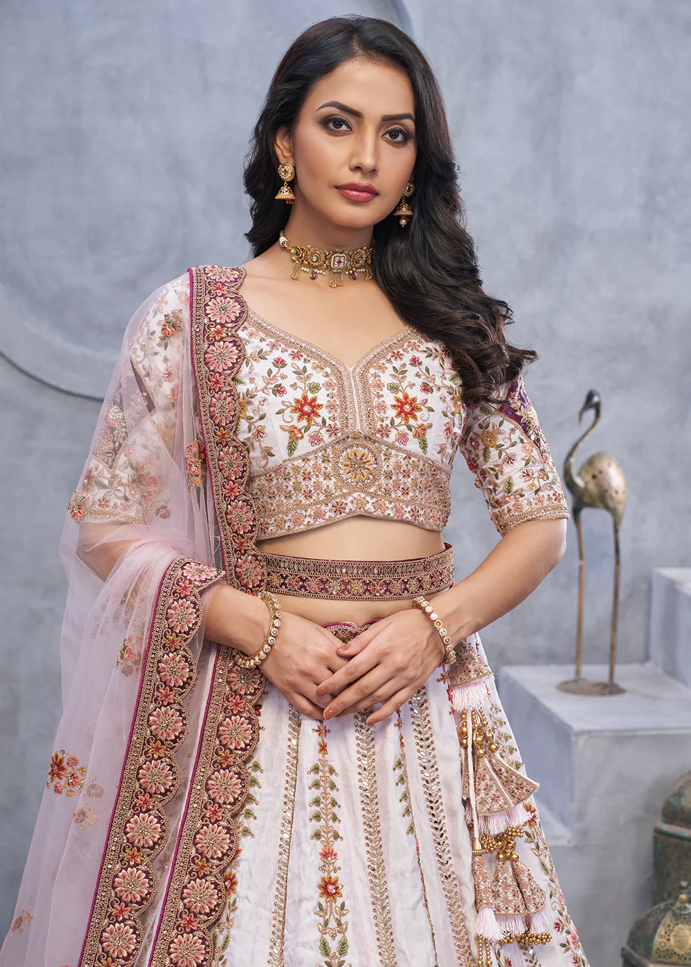 Light Purple Zari Paisley Embroidered Wedding Lehenga Choli - Image 2