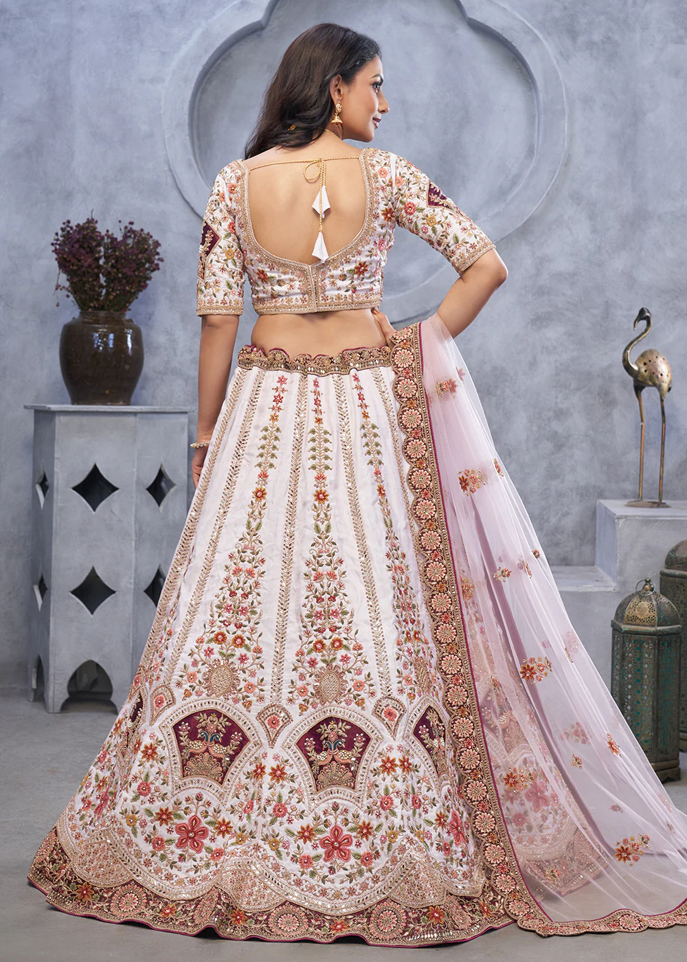 Light Purple Zari Paisley Embroidered Wedding Lehenga Choli - Image 3