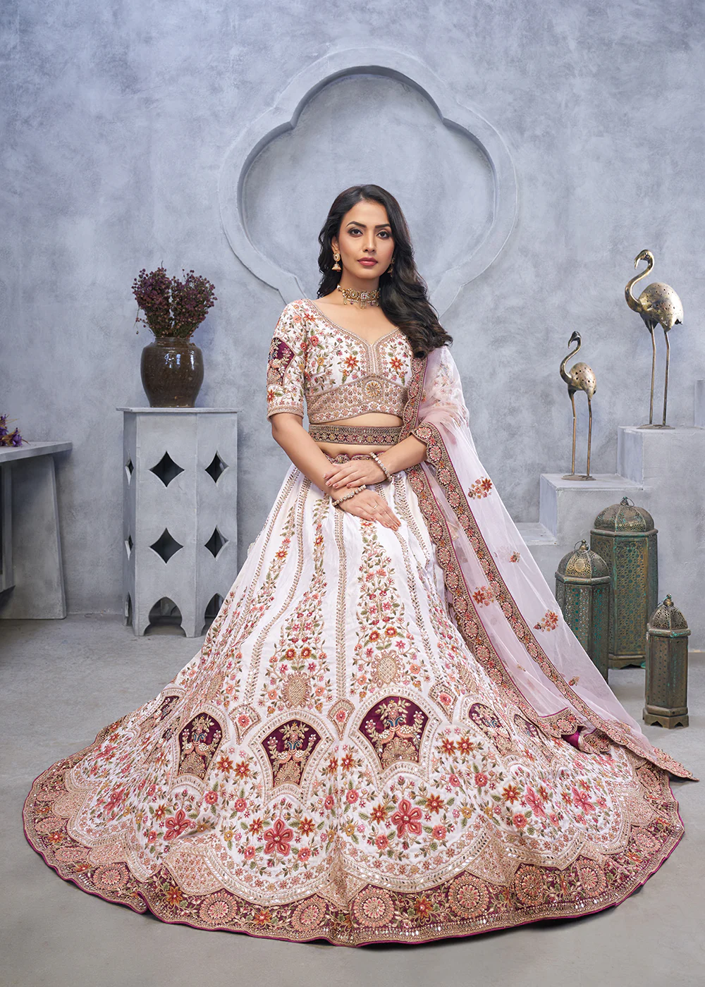 Light Purple Zari Paisley Embroidered Wedding Lehenga Choli - Image 4