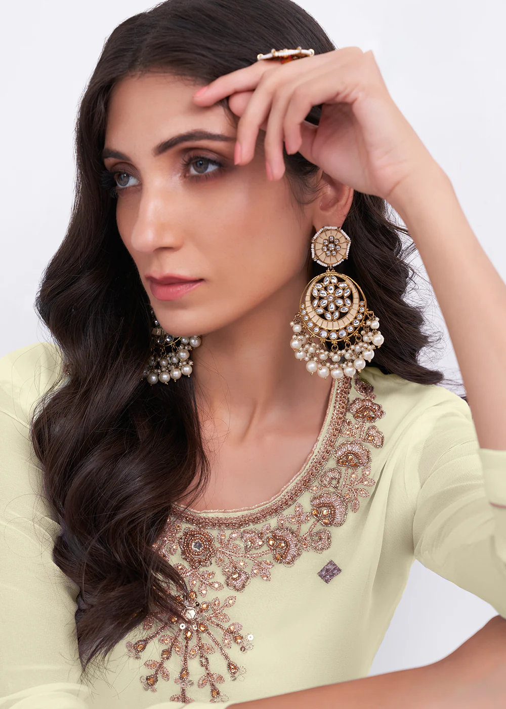 Light Yellow Sequins & Multi Thread Work Designer Sharara Suit - Image 2