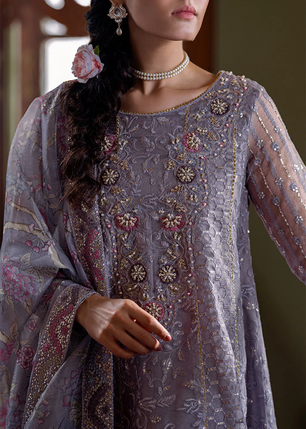Lilac Organza Net Pakistani Suit | Mushq | Qala Kamdaani | Eira - Image 10