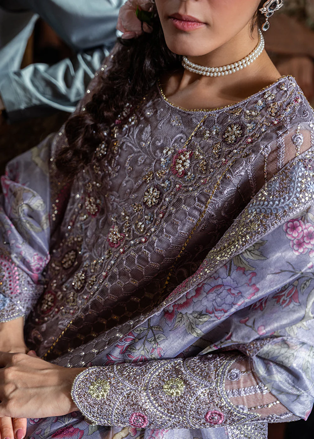Lilac Organza Net Pakistani Suit | Mushq | Qala Kamdaani | Eira - Image 12