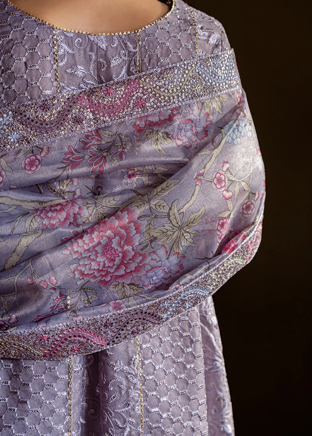 Lilac Organza Net Pakistani Suit | Mushq | Qala Kamdaani | Eira - Image 3