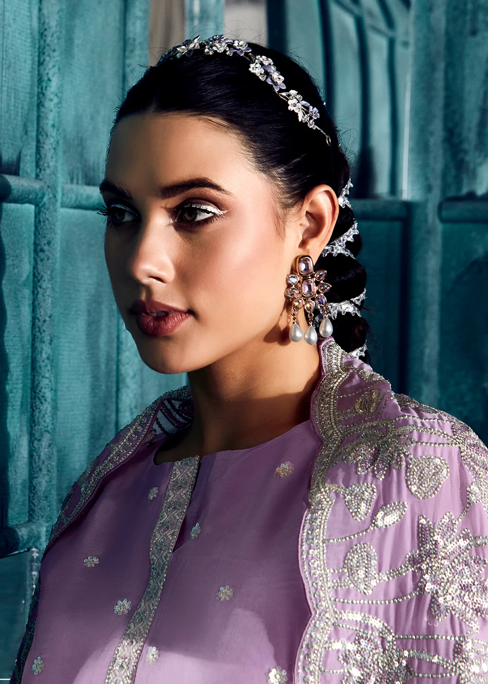Lilac Pink Modale Silk Embroidered Festive Salwar Suit - Image 4