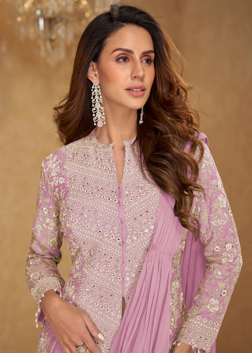Lilac Pink Saree Style Indo Western Dress - Image 2