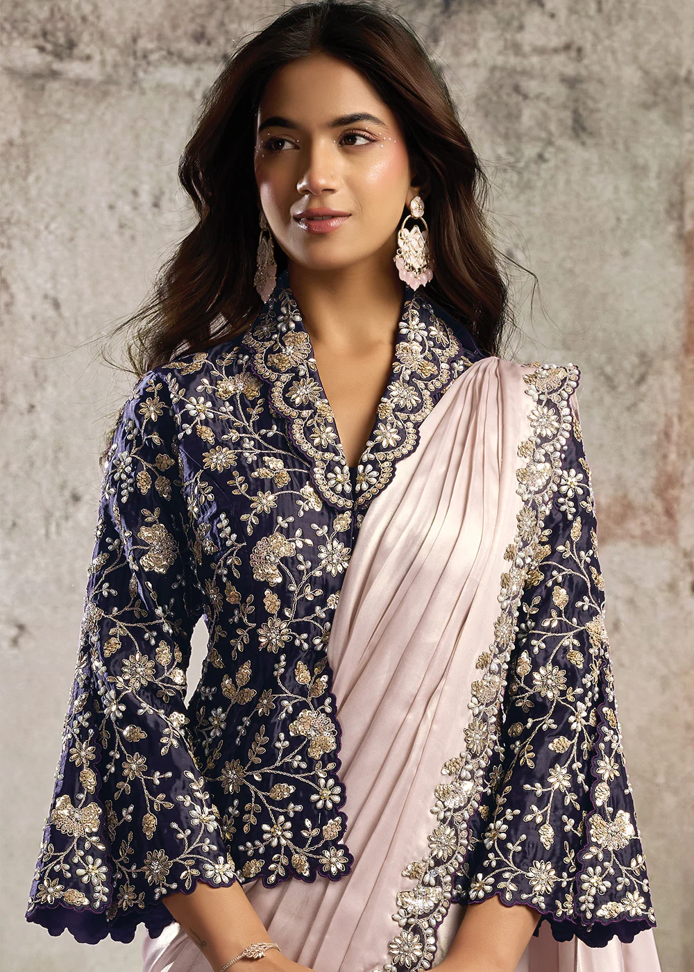 Lilac & Plum Designer Party Wear Pre Draped Saree - Image 4